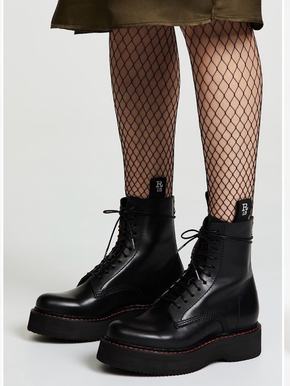 R13 Black Leather Platform Combat Boots